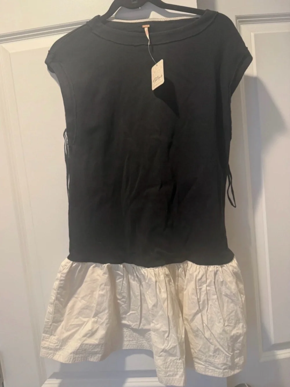 Free People Simply Smitten Mini Dress Black White Mixed Media OB1297645 XS